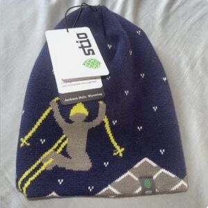 Stio Navy and Yellow Ski Beanie